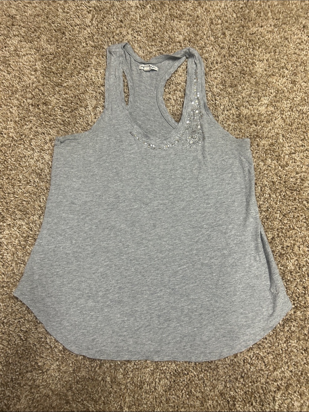American Eagle Outfitters Light Gray Sequin Accent Racerback Tank